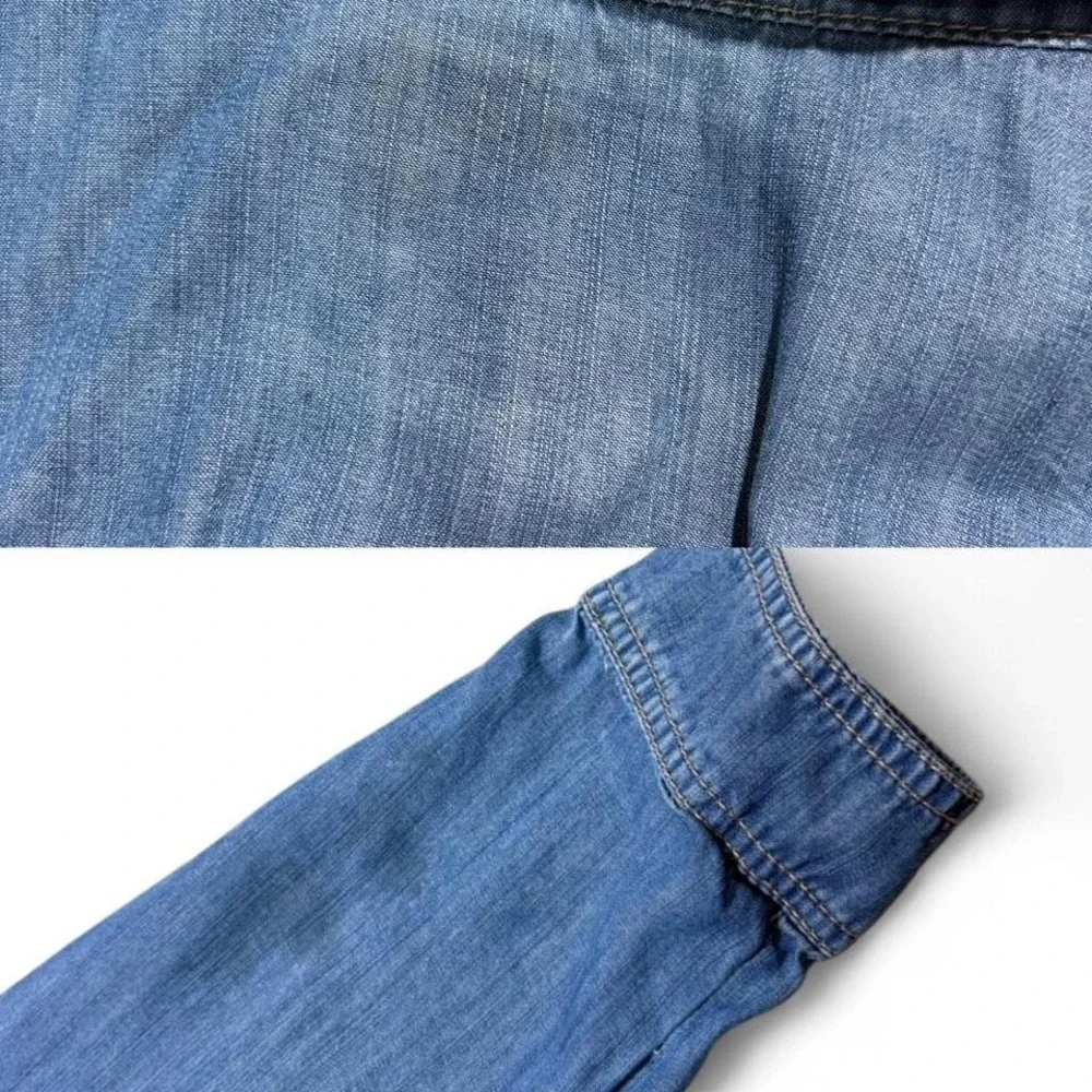 Tommy Bahama Chambray O'lei Cropped Frayed Hem Denim Jacket with side pockets - Picture 8 of 8